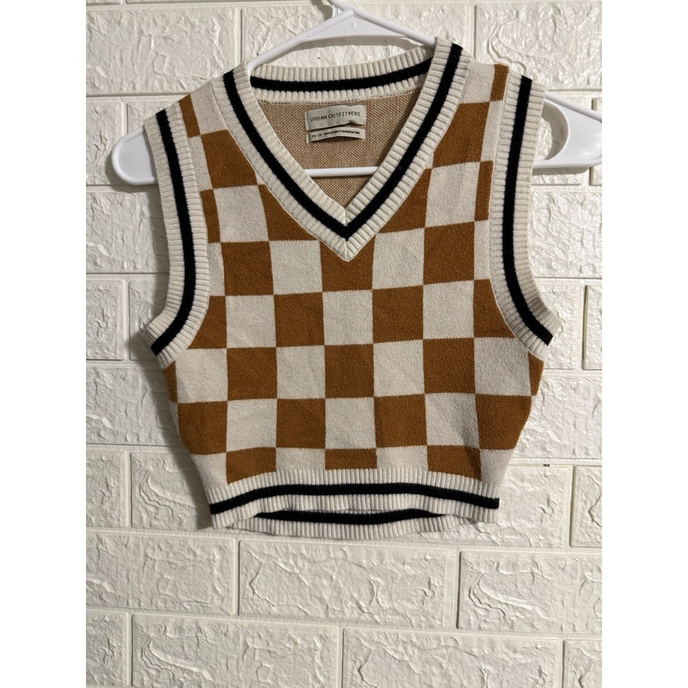 Urban Outfitters Vest Womens Size XS Brown,Cream,black Checkered Cropped Sweater